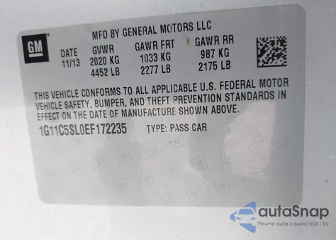 2014 Chevrolet Malibu 1Lt from USA, damaged, VIN 1G11C5SL0EF172235